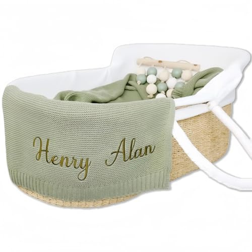 MEIEG Personalisierte Bestickte Babydecke Aus Strick, Individuell Gestrickte Decke Für Neugeborene, Weich Und Atmungsaktiv, Geschenk Zur Babyparty