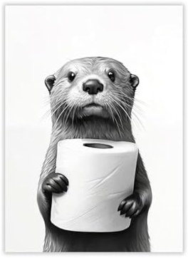 Badezimmer Deko Bilder Poster,Bild Mit Lustigem Otter Und Toilettenpapier,Witziger Kunstdruck Ohne Rahmen 20 X 30 cm für Wand Deko Im WC Oder Badezimmer,Großes Als Dekorative Bilder für Die Wand