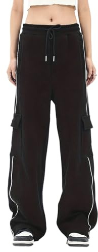 Skateboard Frog Pantaloni Cargo Baggy Donna Y2K Streetwear Larghi Hip Hop Dance a Righe Jogger Multi Tasca Vita a Cordino Jogger