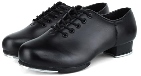 Sekiueo Steppskor Herr Dam Delad Sula Snörning PU Läder Dansskor Mjuka Låga Klackar,Black,39 EU