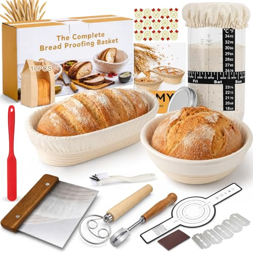 Xtrillogen 30Pcs Sourdough Starter Kit,Sourdough Proving Basket Bread Making Kit,Includes Banneton Bread Proofing Basket,Starter Jar,and Dough Whisk,Ideal for Baking Enthusiasts and Beginners