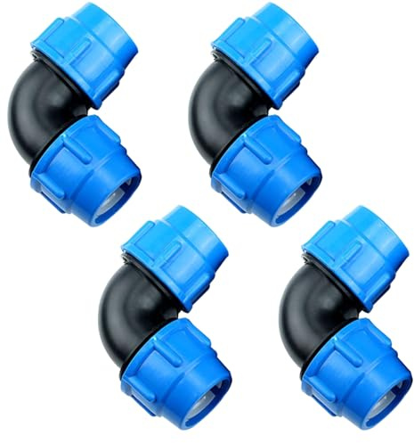 4 Stück PP-Fitting Verschraubung für PE Rohr 20mm, BetterJonny Winkel 90°PE Rohr Fitting 20mm x 20mm Verschraubung 20 mm Verschraubungen Kupplung Kunststoff PP Kupplung, Blau