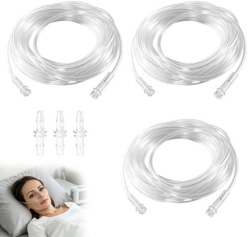 GAOUTO 3 Stück 10m Sauerstoffbrille Nasenbrille,O2-Schlauch, Nasenbrille für Sauerstoffgerät mit Schlauchverbinder, Nasenbrille Sauerstoffschlauch, Nasenbrille Sauerstoffbrille