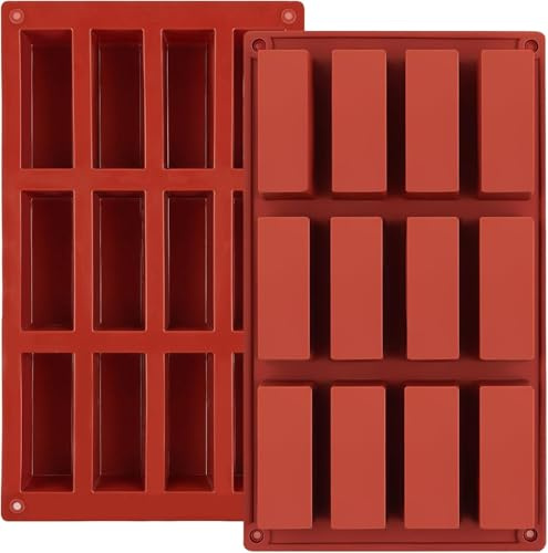 2PCS Granola Bar Moulds, 12-Cavity Butter Mould Rectangle Silicone Candy Bar Mold Deep for Baking Chocolate Energy Bars, Protein/Nutrition/Cereal Bars/Cheesecake