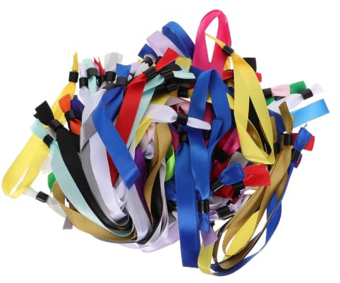 NUOBESTY 50pcs Polyester Visitor Id Wristband Antitamper Lock and Adjustable Design, Comfortable Cloth Event Wristband for Festival and Club Admission Control Random Color