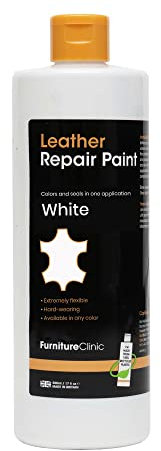 Furniture Clinic Peinture et teinture pour réparation du cuir | Colorant auto-scellant pour des réparations rapides et faciles | Convient aux canapés, sièges de voiture - Blanc 50ml