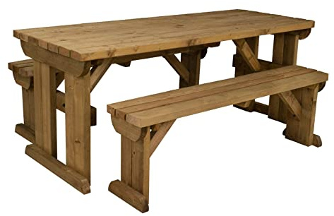 Arbor Garden Solutions 8 Seat Wooden picnic table and benches, Yews compact patio furniture (6ft, Rustic Brown)
