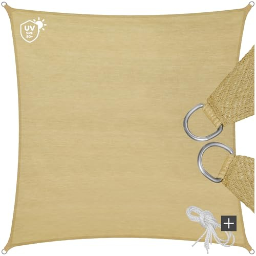 tectake® Voile d'ombrage carrée 3x3m Protection Bache Anti UV 50+ Toile ombrage Exterieur résistante & Respirante Toile tendue 160g/m² avec Câbles de Tension pour Balcon Terrasse Exterieur Piscine