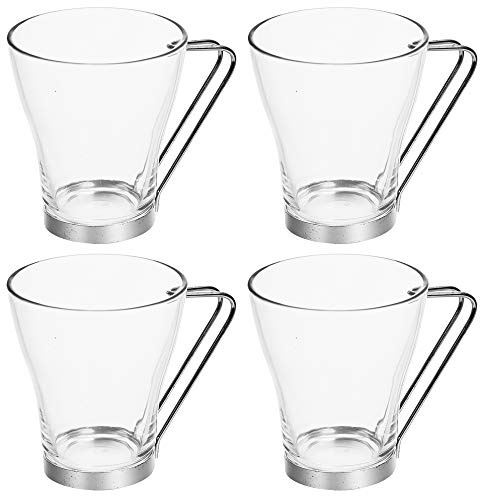 2, 4 or 6 Glass Coffee Tea Mugs Cups with Metal Handles (4)