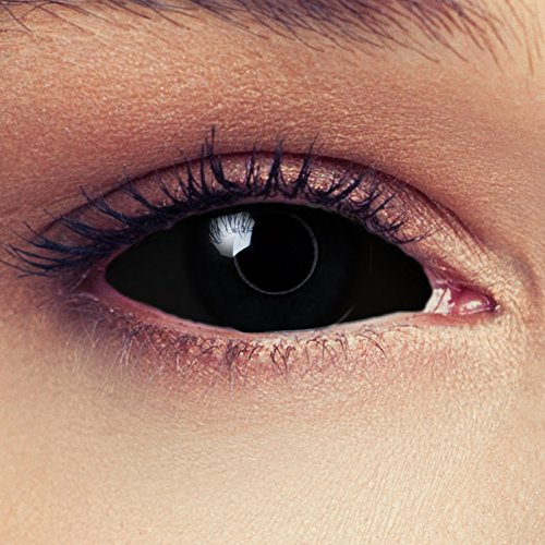 DESIGNLENSES komplett schwarze Full Sclera farbige Kontaktlinsen, 22mm Durchmesser, 1 Paar (2 Stück) + Aufbewahrungsbehälter Black Witch