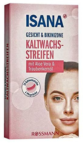 Kaltwachsstreifen Gesicht & Bikinizone - Mit Aloe Vera & Traubenkernöl - 20 Kaltwachsstreife + 4 Pflegetücher