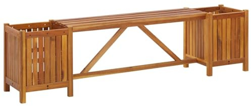 vidaXL Banco de Jardín con 2 Maceteros Asiento Exterior con Jardineras Banqueta con Macetas Madera Maciza Acacia