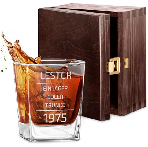Maverton Whisky Glas - 250 ml - Whiskyglas mit Gravur - mit Namen und Datum - personalisierte Geschenke für Männer - Geburtstagsgeschenk für Männer - für Cognac - Bourbon - Whisky Geschenk