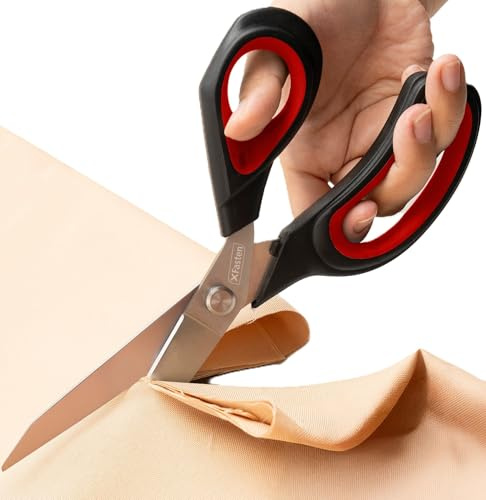 Tijeras de Sastre Profesionales XFasten, 9.5 Pulgadas, Resistente y Ultraafilada, Tijeras de Sastre para Cortar Telas | Tijeras de Costura para Telas Rojas