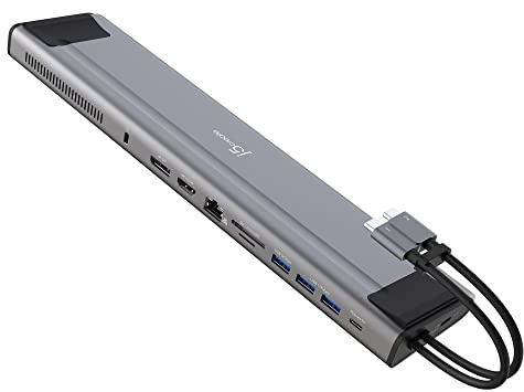 j5create USB C Dual 4K 60Hz Display Docking Station (12-in-1), Built-in M.2 | SSD Slot, HDMI, DisplayPort, 10Gbps USB-A, Card Reader, PD 100W, Ethernet, for 2021 MacBook Pro (JCD552)