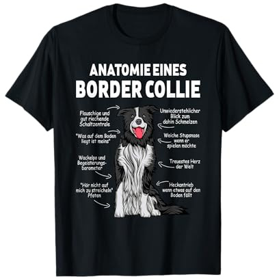 Border Collie Geschenke für Hundeliebhaber Anatomie eines Border Collie T-Shirt Schwarz Unisex Klein Klassisch Kurzarm Crew-Ausschnitt Pull-On Klassische Passform 100% Polyester Imported