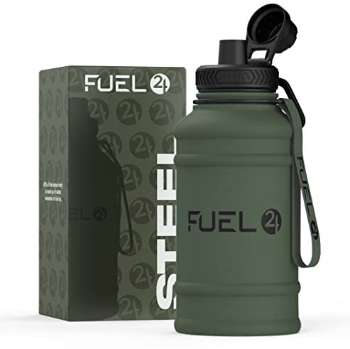Fuel24 1.3L/2.2L Water Bottle Metal - STRONG, Drop & Leakproof BPA free 2L 1L Stainless Steel Water Bottle (1 Litre) - Large Gym Bottles for Men, Sports Water Bottle, Travel, Hiking Water Bottle