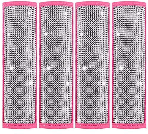 4er Pack Bling Kristall Glitzer Sicherheitsgurt Schulterpolster, Gurtschoner Auto Gurtpolster PU Leder Schulterschoner Polsterung für Sitzgurt im Auto für Komfort auf der Reise für Erwachsene Kinder
