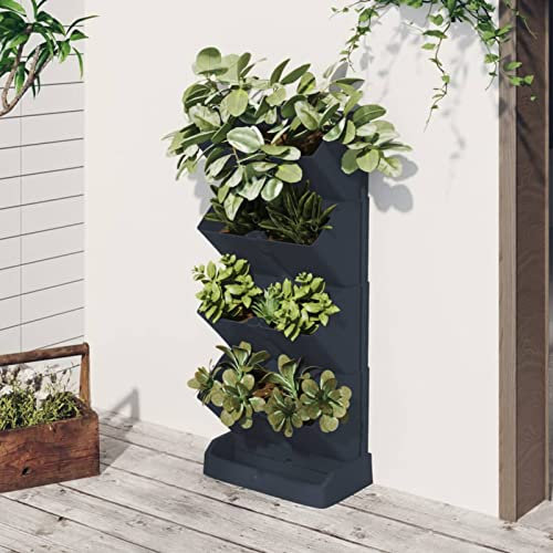 Festnight Vertikales Pflanzgefäße-Set 4-TLG. Blumentopf Blumenkasten Balkon Hängende Pflanzgefäße Vertical Farming Pflanzgefäße Für Erdbeeren Pflanzwand Anthrazit Polypropylen