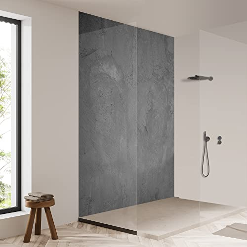 yourplate Duschrückwände individuelle Größe (Dunkelgrauer Sichtbeton) | 3mm Aluminium Verbundplatte, exklusives Design, einfache Montage, geringes Gewicht, fugenlos, wasserdicht, pflegeleicht