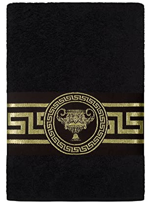 Belle Arti Premium Mäander Löwen & Amphore Handtücher Duschtücher Gästetücher Saunatücher Flauschige Frottee Baumwolle in Weiss und schwarz (2er Set - 50 x 100cm, schwarz)