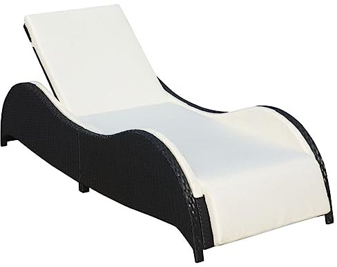 BULANED Sonnenliege mit PolsterAuflage, Gartenliege, Liegestuhl, Sonnenstuhl, Sonneninsel Outdoor, Liegen, Gartenmöbel, Bäderliege, Relaxliege,Poly Rattan Schwarz