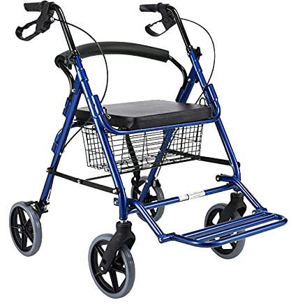Rollator mit 4 Rädern für ältere und gehbehinderte Menschen, faltbares und höhenverstellbares Gehgestell, Gehhilfe mit Korb und gepolstertem Sitz. Doppelter Komfort