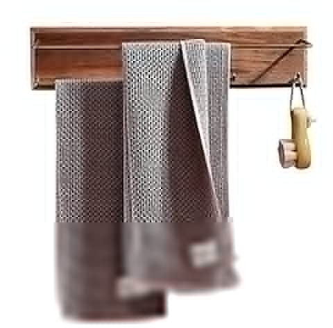 Retro-Handtuchhalter aus Metall, Vintage-Handtuchhalter aus schwarzem Walnussholz – Wandmontierter Handtuchhalter, Handtuchständer, Badezimmerzubehör, Turmaufhänger/45 cm
