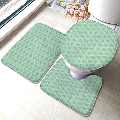 3 Piezas Juego De Alfombra De Baño Patrón Marrón De Impresión Creativa Abstracta Gris Verde Menta Retro Alfombras De Cama Antideslizantes Juego De Alfombrillas De Baño, para Dormitorio, Baño
