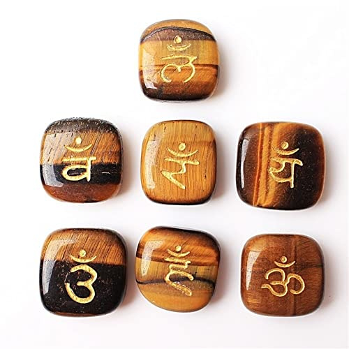 JALYKA 7 Uds. De Cristal de Ojo de Tigre Natural, Palma Cuadrada, Piedra Tallada, Juego de runas Reiki, Piedra rodante, Hermoso Cristal