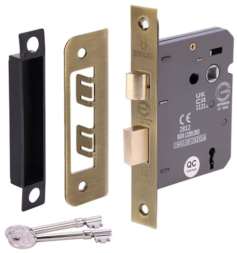 HANDLEZONE® 76mm (3 inch) Antique Bronze 3 Lever Mortice Sashlock for Internal Timber Doors, Security Key Operated Lock, Reversible Latch, CE & UKCA Approved - Fire Rated - 57mm Backset