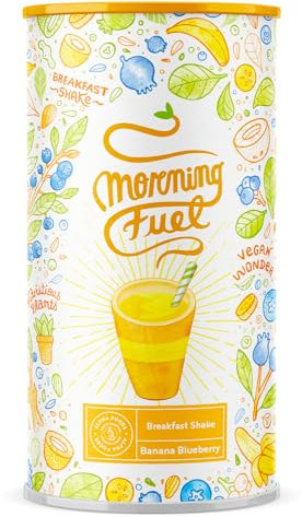 Morning Fuel Batido para Desayunos y Meriendas Nutritivos - con Vitamina B6 y B12 - Batidos Sustitutivos de Comida - Proteina Vegana de Guisantes y Avena - Sabor Plátano y Arándano 600g - Alpha Foods