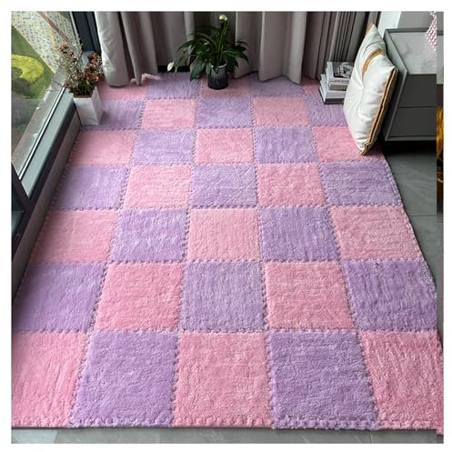 20-teilige 12x12 Modulare Ineinandergreifende Weiche Eva-Schaumstoffmatten – Wohnmobil-Teppichfliesen Für Schlafzimmer, Spielzimmer – Flauschig Weiche Und Schützende Bodenkissen(Color:Rosa+Lila)