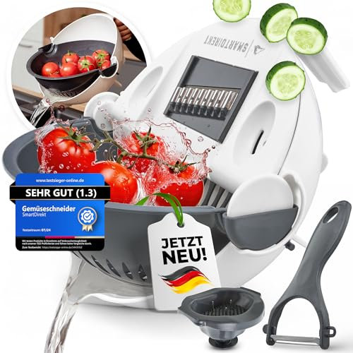 3in1 Gemüsehobel [mit Abtropfsieb & Schüssel] für Hobbyköche, Gurkenhobel, Mandoline, Auffangbehälter, Gemüsseschneider, Mandoline, Gemüseschneider, Küchenhelfer, Zwiebelschneider, Küchenutensilien