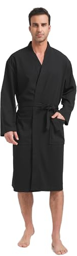FashGudim Herren-Waffelpikee-Bademantel, leichter Kimono-Spa-Bademantel, knielang, Sommerroben