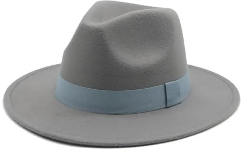 Fedora Trilby Filzhut Hut Damenhut Herren-Fedora-Hüte Breite Krempe Gürtel Bandband Solide Klassisch Formelle Kleidung Hochzeit Fedora-Hüte Für Herren 60–62 cm (XL) Hellgrau