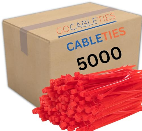 Gocableties Small Red Cable Ties, 100mm x 2.5mm, Bulk Pack of 5000, 4” Premium Nylon Zip Ties, Plastic Tie Wraps, Secure Self-Locking Mechanism, for Home, Garden, Office and DIY