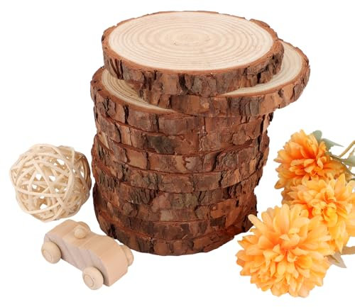 DAJAVE 10 Stück Holzscheiben 13-14cm Durchmesser Baumscheiben Rund zum Basteln, Rund Holzscheibe Untersetzer Holz Log, baumscheibe Deko, Baumscheiben für DIY Basteln Hochzeit Weihnachten