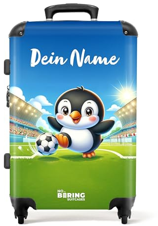 NoBoringSuitcases.com Kinderkoffer, Koffer Personalisiert, Kinderkoffer Jungen, Koffer Groß, Kinder Koffer, TSA Schloss, Reisekoffer, 20 kg Koffer, Koffer Gross (Pinguin - Schwarz-Weiß, 67 cm - 72 L)