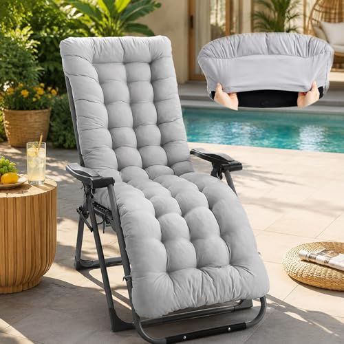 UMAIL Sun Lounger Cushions 10cm/12cm Thick Garden Chair Cushion Sunbed Cushion Soft Recliner Cushion with Non-Slip Top Cover for Garden Indoor Outdoor (Grey, 160 * 50 * 10cm)