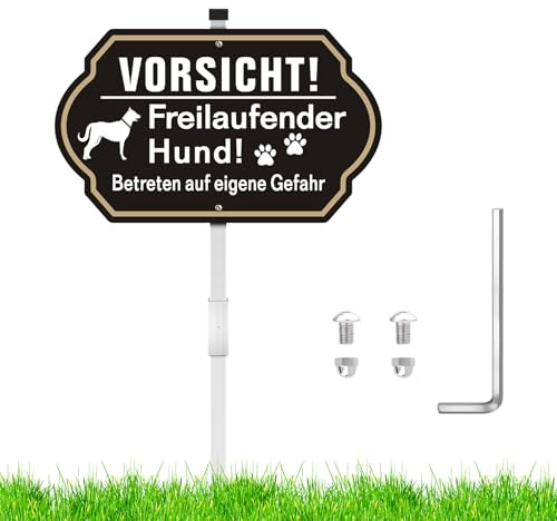 Vorsicht Hund Schild mit Pfosten Metall Aluminium, 30 x 18 cm Groß Achtung Hund Schild Alu Warnung vor dem Hund Schilder für den Innen- und Außenbereich Reflektierendes Hofschild