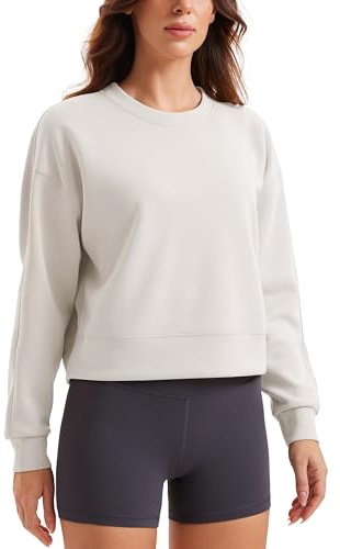CRZ YOGA Dam SoftAura Crewneck Sweatshirt Långärmad Träningströja Casual Enkla Hösttoppar Mjölkvit M