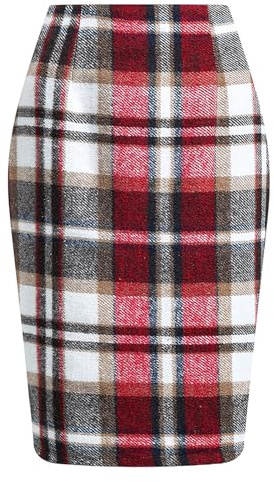 EachWell Midi-Röcke für Damen, 2025, Herbst, Winter, knielang, Bleistift-Wollrock mit Schlitz, Rot/Ausflug, einfarbig (Getaway Solids), X-Groß