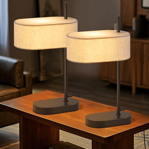 CBJKTX Nachttischlampe Schlafzimmer Tischlampe Vintage 2er Set E14 Schwarz | Tischleuchte Stoff Nachttischleuchte mit Kabel Schreibtischlampe Rustikal Bettlampe Retro für Wohnzimmer(ohne Leuchtmittel)