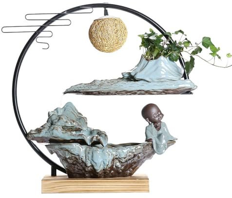 Decoraciones De La Casa Adornos creativos de fuente de agua de cerámica, adornos de fuente de aromaterapia for oficina, fuente de escritorio de agua circulante, característica de cascada interior Fuen