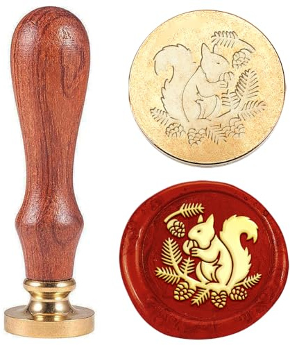 Hobbspring Vintage Wachssiegelstempel Eichhörnchen Siegelwachs Stempel 25mm Abnehmbarer Messing Stempelkopf Mit Holzgriff Für Umschläge Einladungen Hochzeiten Flaschendekoration Zurück zur Schule