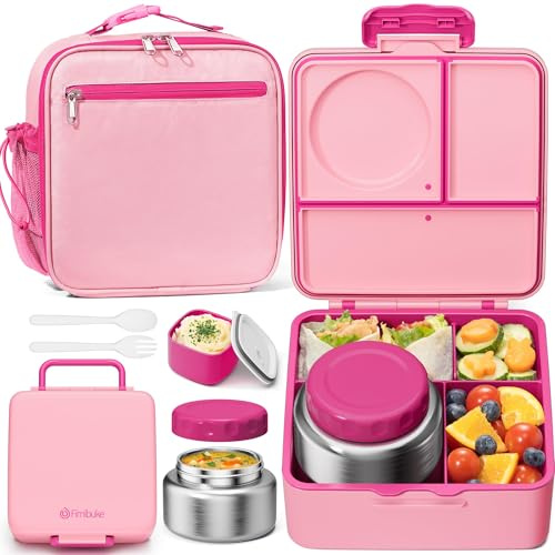 Fimibuke Kinder Bento Lunchbox mit Thermo, auslaufsichere Kleinkind-Bento-Box | Lebensmittelbehälter mit 4 Fächern, auslaufsicher, BPA-frei, für Mädchen, Jungen, Schule, mikrowellen- und spülmaschinenfest
