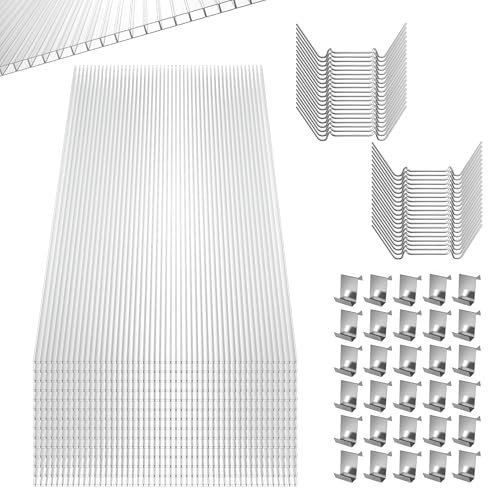 VANCHEMO 14 pannelli in policarbonato trasparenti, a doppia parete da 4 mm, in policarbonato, resistenti alle intemperie e ai raggi UV, per serra, giardini e serre
