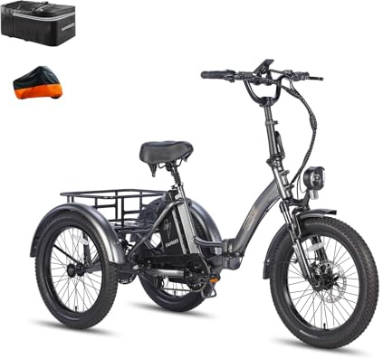 Fafrees F20 Mate Elektro-Dreirad | Klappbar, 48V Akku, 65Nm Motor | 20×3.0 Allwetterreifen, 180kg Lastenfähigkeit, Senioren-E-Bike (18Ah-Basismodell, Grauer Stil 2)