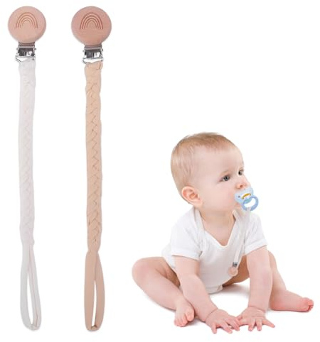 OUDQFCJ 2 Pack Baby Schnullerkette Clip, Schnullerkette Stoff, Cup Catcher, Trinkbecher Halteriemen für Kinderwagen/Babytrage/Autositz, Schnullerkette Junge & Mädchen, Schnullerband